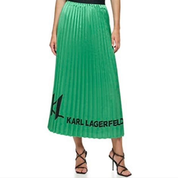 Karl Lagerfeld Green Pleated Skirt Spell Out Size S - Picture 1 of 7